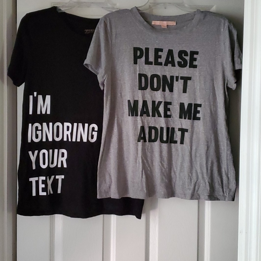 Fun Text Tees for your Teen, junior L, 2 for 1